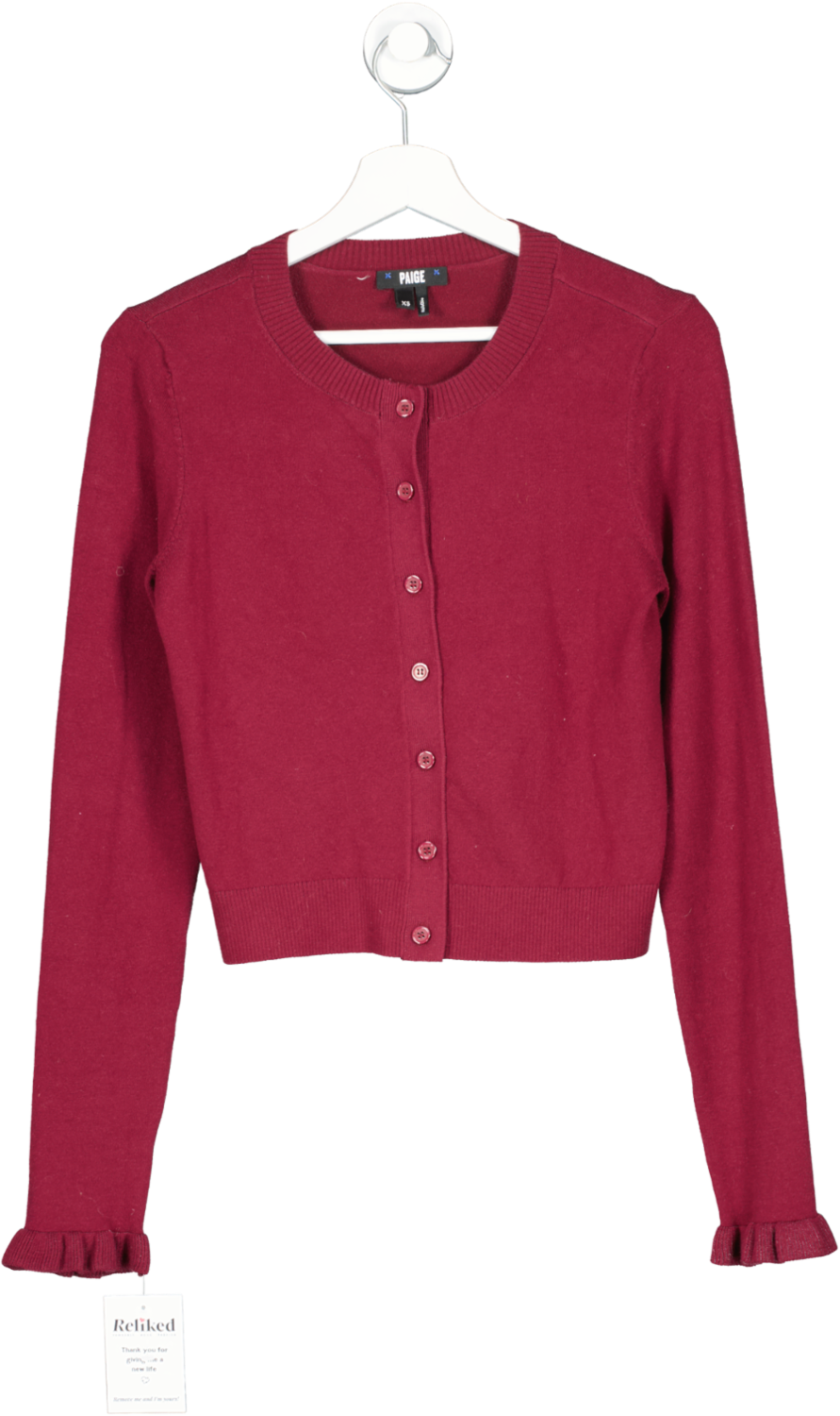 PAIGE Red Pomeline - Frill Cuffed Burgundy Cardigan UK XS
