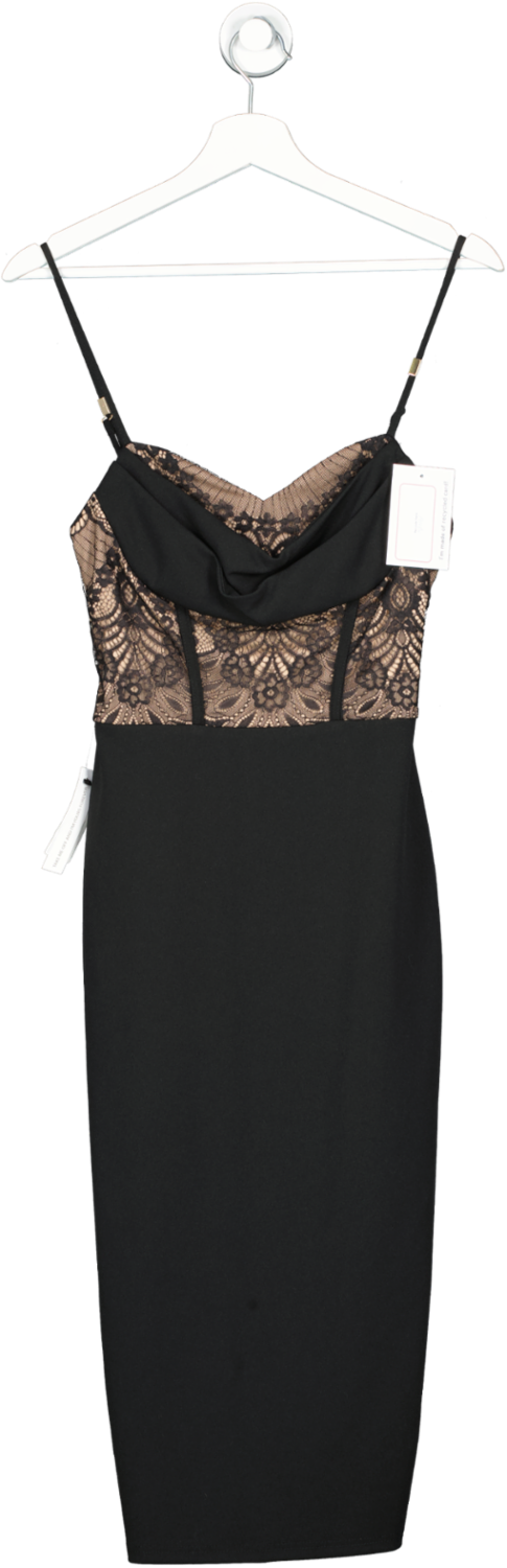 lipsy london Black Cami Drape Corset Bodycon Midi Dress UK 6