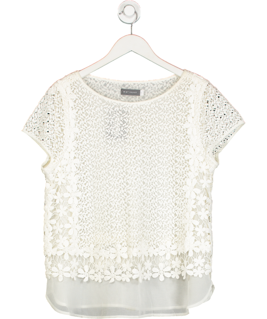 Mint Velvet Cream Double Layer Crochet Lace And Chiffon Blouse UK 14