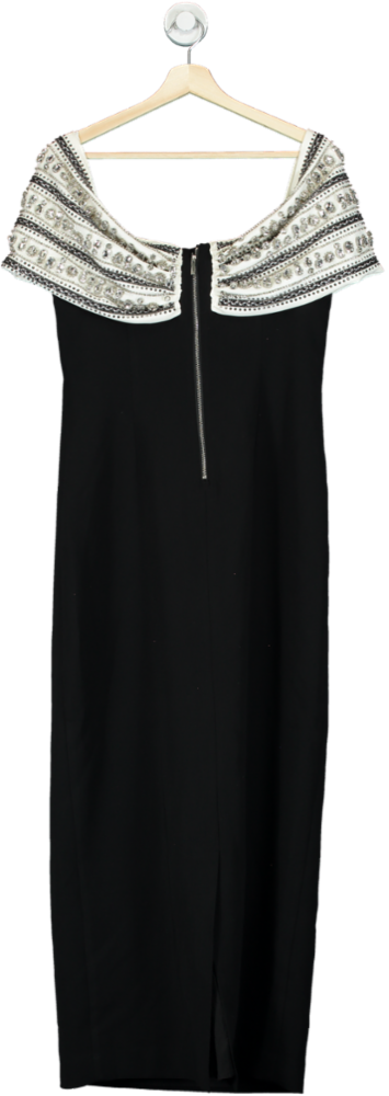 Karen Millen Black Off-Shoulder Embellished Dress UK 14