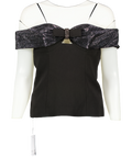 Self-portrait Black Off-the-shoulder Bow And Crystal-embellished Crepe Top UK 8