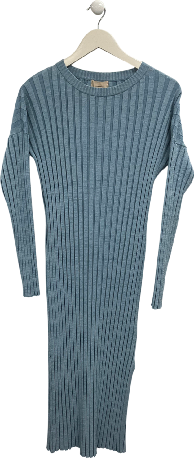 H&M Blue Ribbed Sparkle Cashmere Blend Maxi Dress UK M