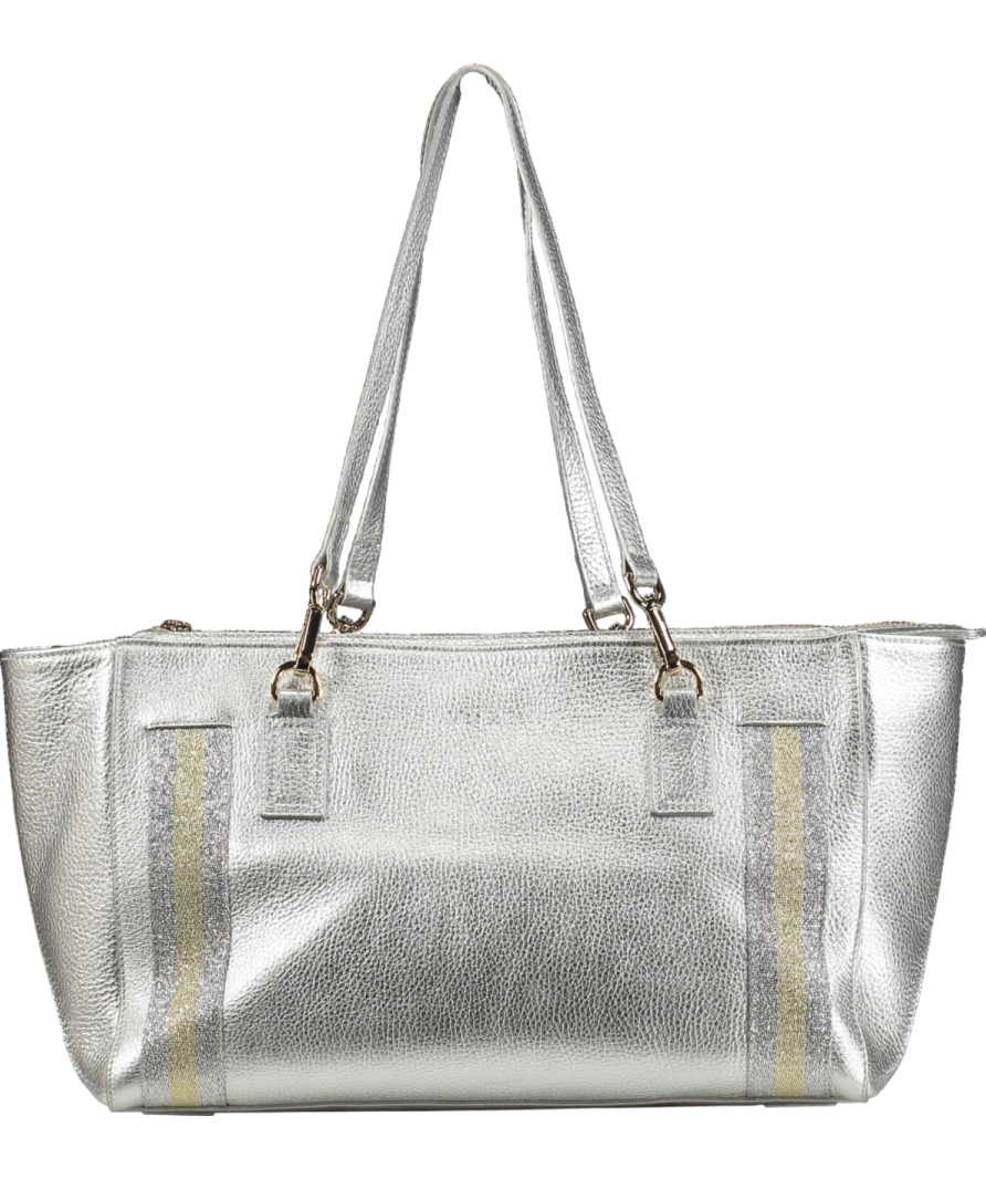 Meg & Bee Metallic Silver London Mini Slouchy Leather Tote Bag e