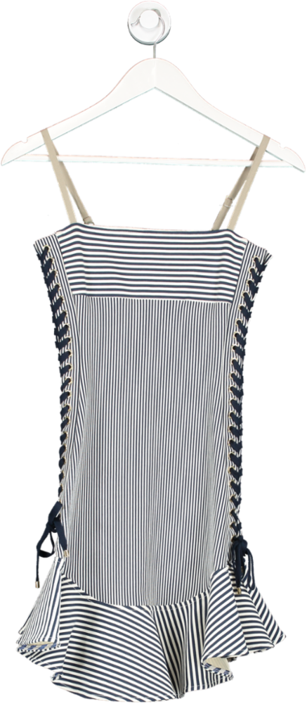 Just Cavalli Blue Stripe Lace Up Side Mini Dress UK 8