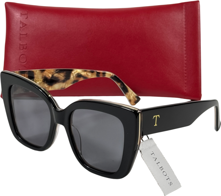 TALBOTS Black Tanya Colorblock Leopard Sunglasses In Case One Size