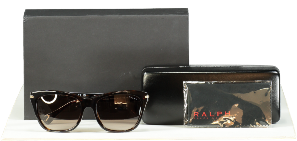 Ralph Lauren Shiny Dark Havana Gradient Brown Sunglasses in case