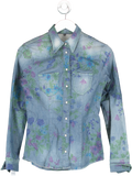 Don't Cry Milan Blue Floral Printed Denim Shirt UK 6