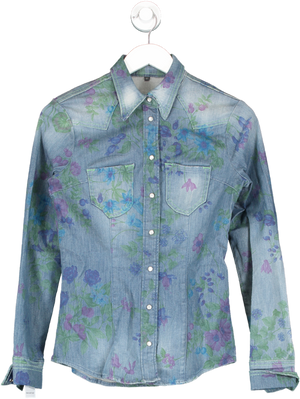 Don't Cry Milan Blue Floral Printed Denim Shirt UK 6