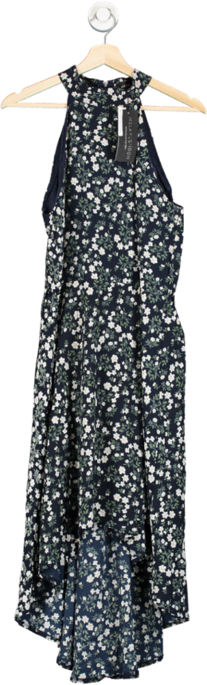 Mela London Navy Blue Halter Neck Floral Midi Dress UK 12