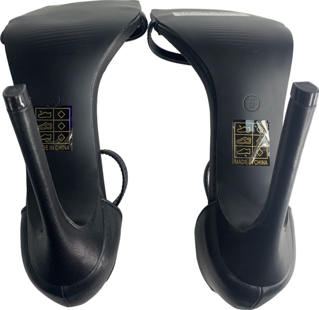 PrettyLittleThing Black Wide Fit Pu Barely There Strappy Heeled Sandals UK 5 EU 38 👠