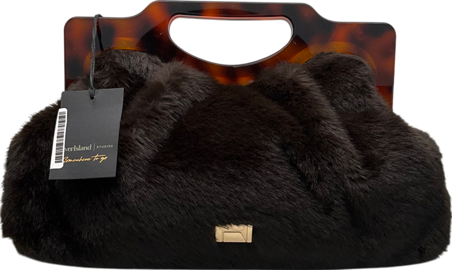 River Island Brown Fur Frame Clutch Bag