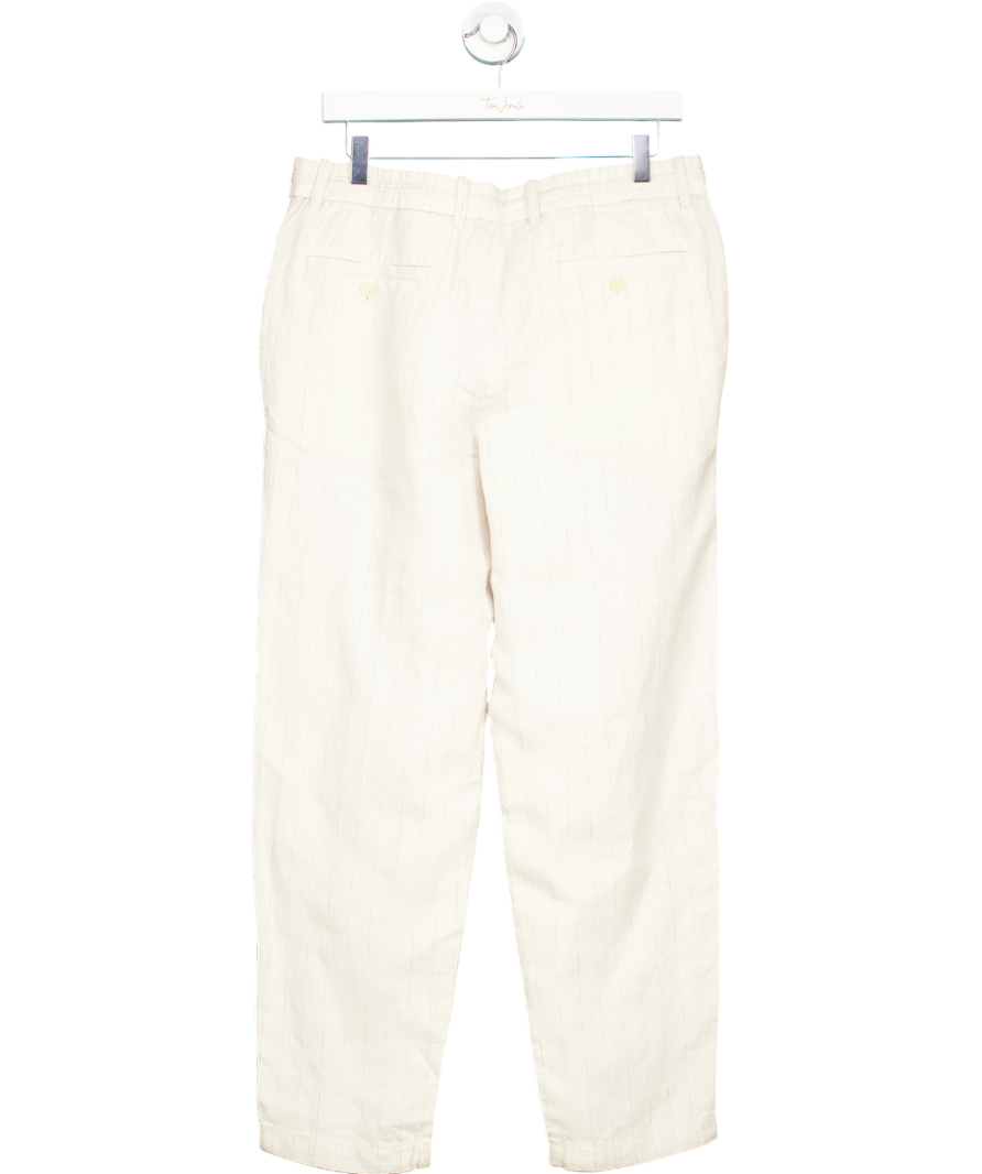 MANGO Cream 100% Linen Striped Trousers With Drawstring W32