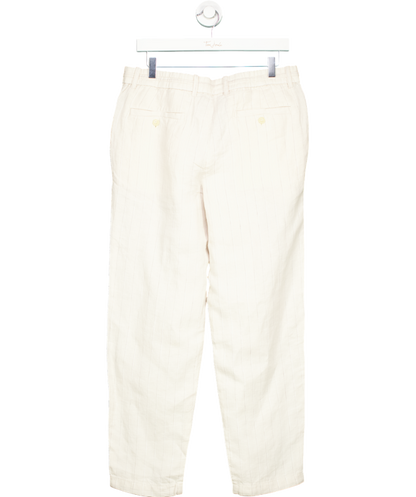 MANGO Cream 100% Linen Striped Trousers With Drawstring W32