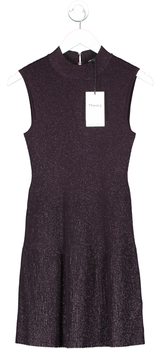 Theory Purple Ribbed Sleeveless Dress In Crepe Knit UK S