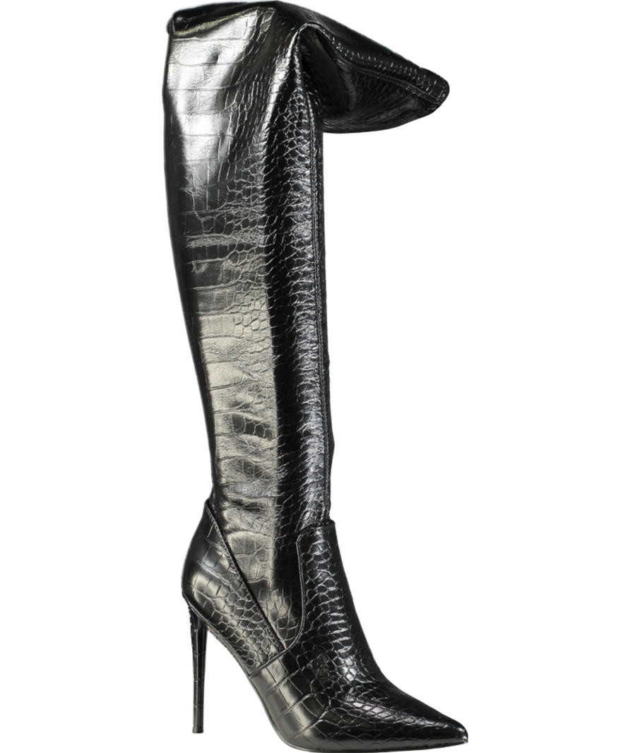 STEVE MADDEN Black Croc Over The Knee Heel Boots UK 6 EU 39 👠