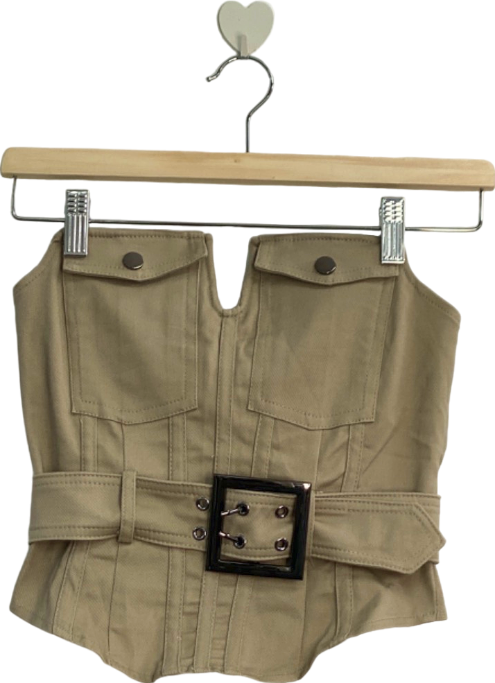 Fashion Nova Beige Buckle Front Bustier Top UK 6