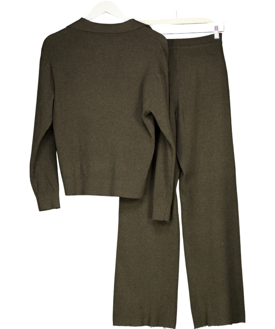 Uniqlo Green Knitted Ribbed Polo Jumper And Trousers UK M