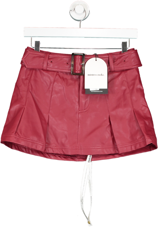 Mistress Rocks Red Wine Vegan Leather Mini Skirt UK S