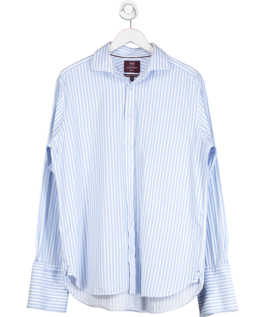 M&S Blue Regular Fit Luxury Cotton Striped Shirt UK 42" CHEST