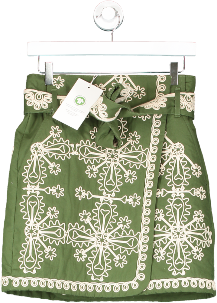 Sezane Green Leandra WRAP Mini  Skirt  Khaki/ Ecru UK 8