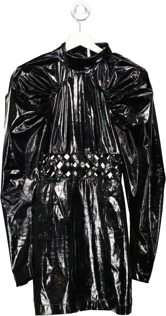 Rotate Birger Christensen Black Kimmy Crystal Embellished Cutout Vinyl Mini Dress UK 8