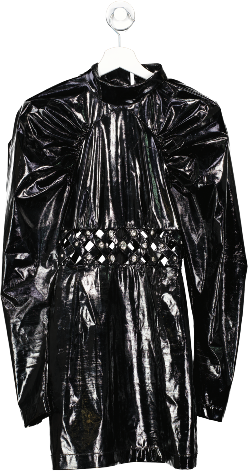 Rotate Birger Christensen Black Kimmy Crystal Embellished Cutout Vinyl Mini Dress UK 8