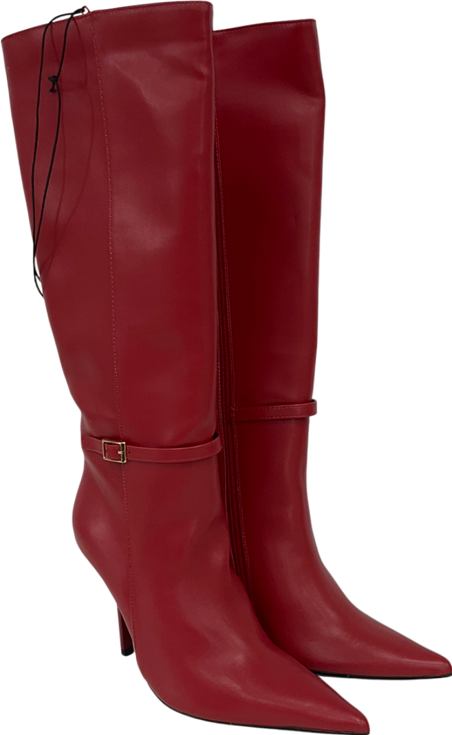 New Look Red Faux Lather Stiletto Knee High Boots UK 4