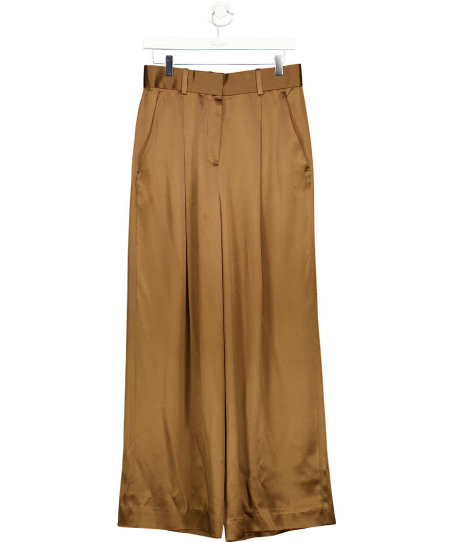 LILYSILK Chocolate Brown High-waisted Wide Leg Dense Silk Pants UK 6