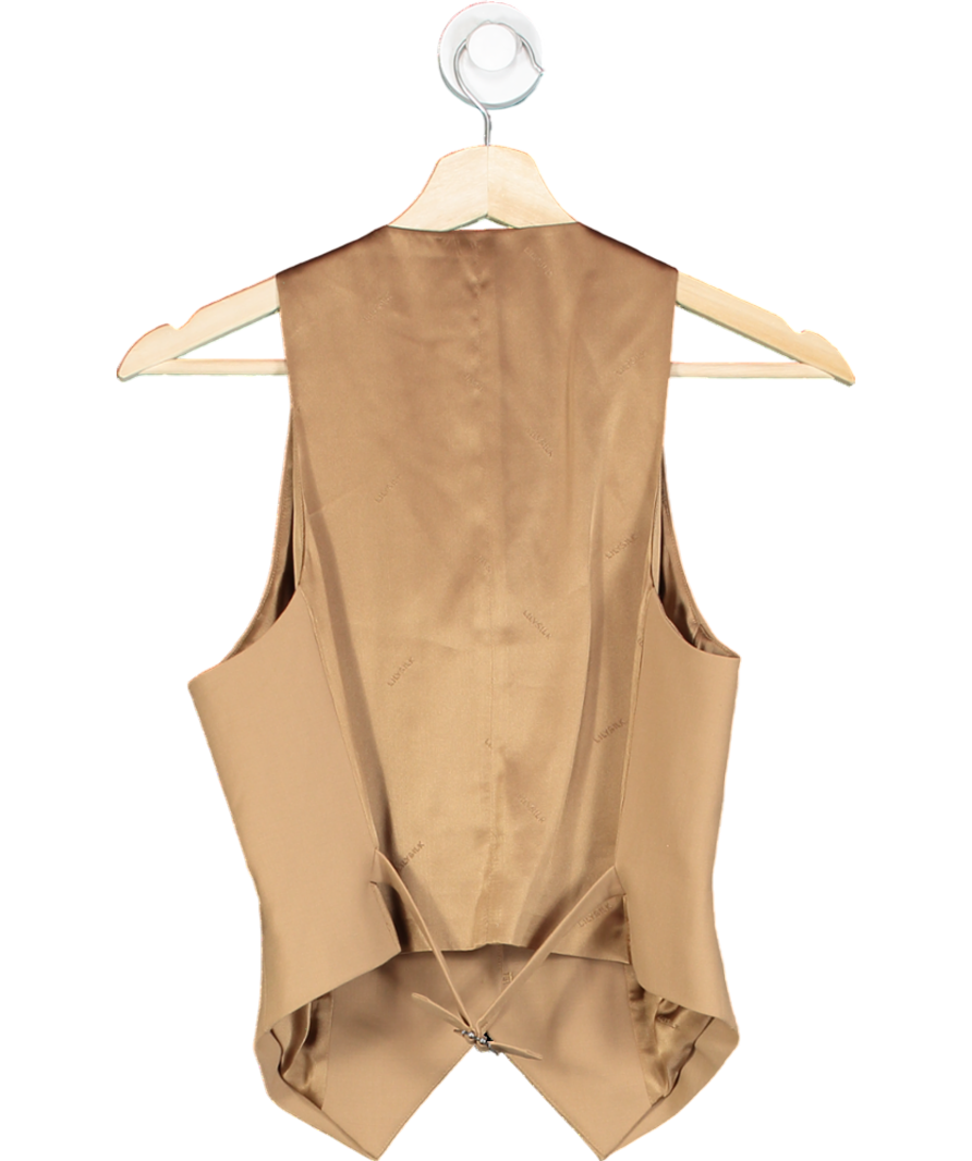 LilySilk Brown Silk-wool Vest With Jacquard Silk Back UK 10