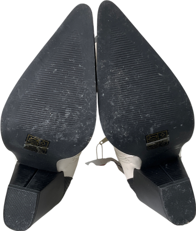 Public Desire White Brandy Stone Western Block Heeled Knee High Boots UK 5 EU 38 👠