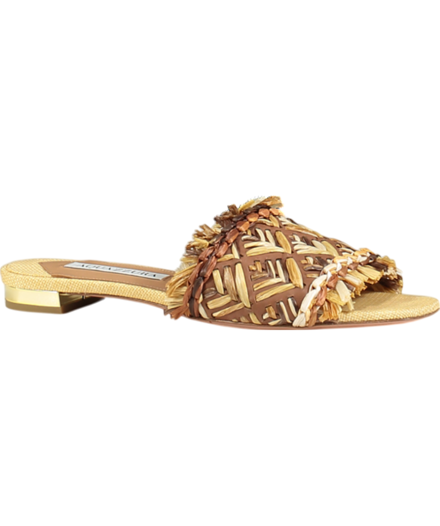 Aquazzura Brown Woven Raffia Sandal UK 3 EU 36 👠