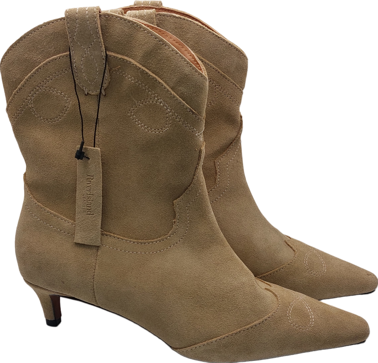 River Island Beige Suede Western Ankle Boot UK 7 EU 40 👠