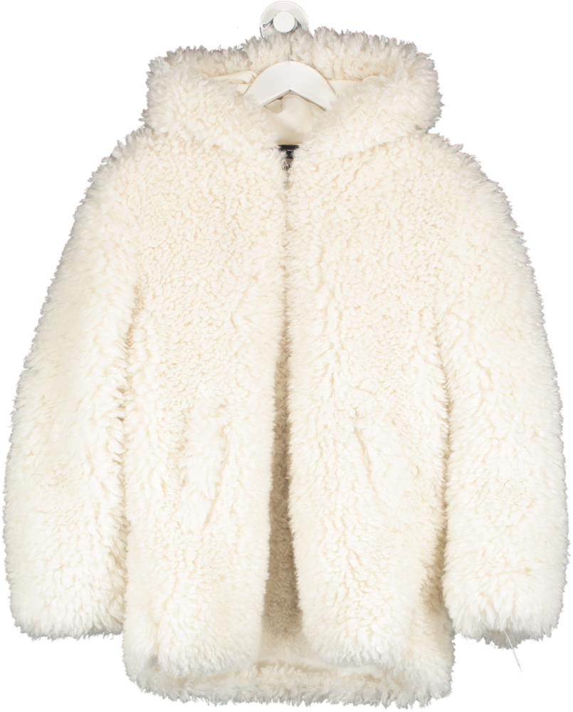 ZARA White Faux Fur Hooded Teddy Jacket UK S