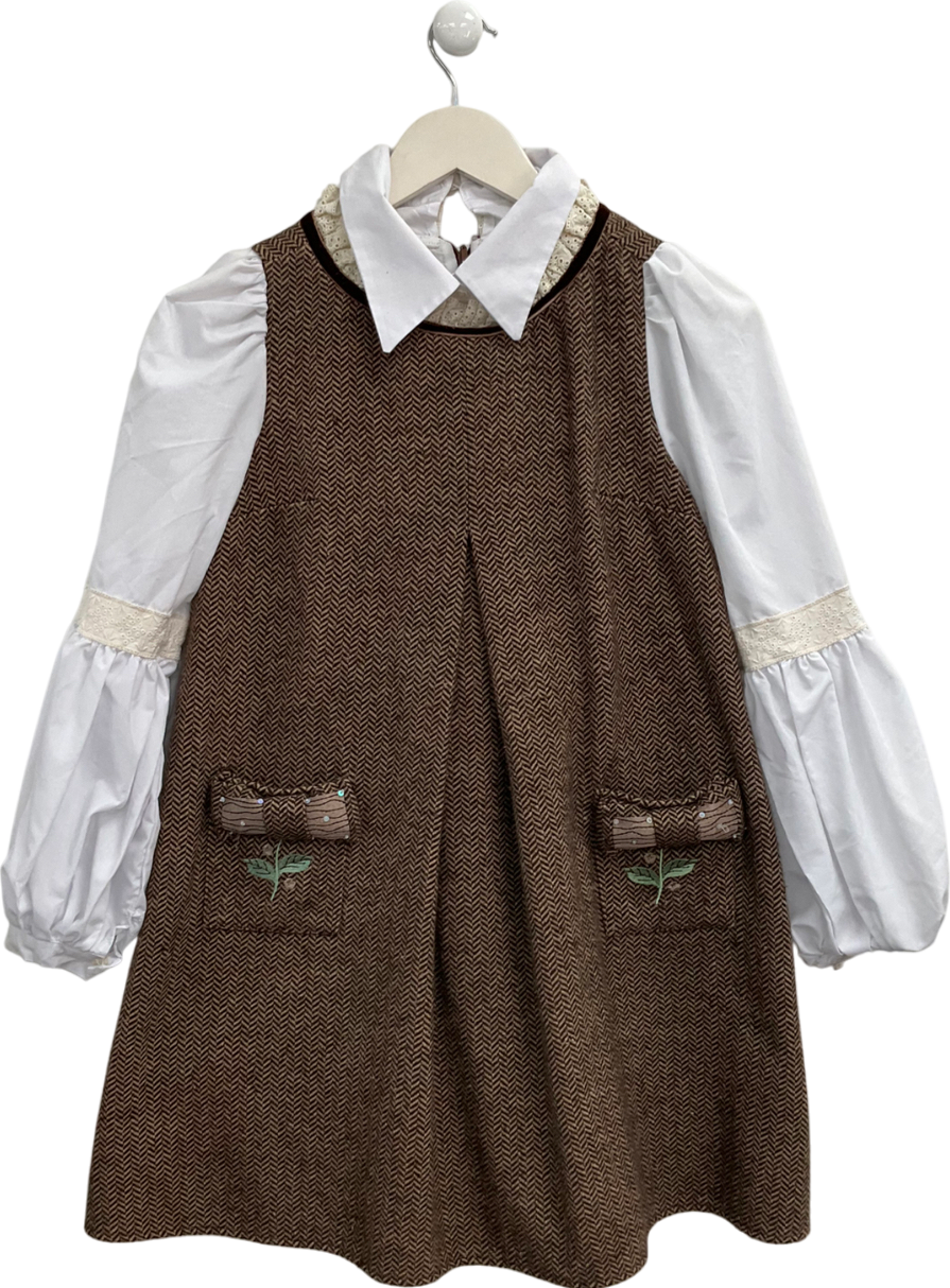 Petite Maison Kids Brown Cotton Silk Blend Twill Layered Dress UK XS