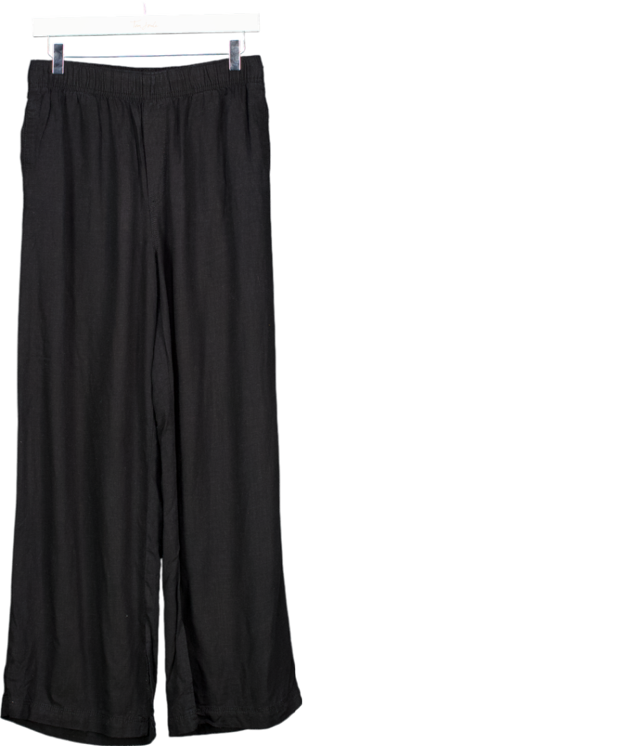 H&M Black Wide Leg Linen Blend Trousers UK S