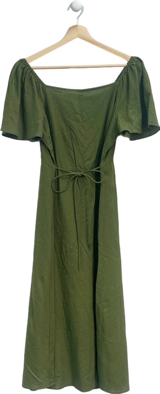 MANGO Green Linen Midi Dress UK M