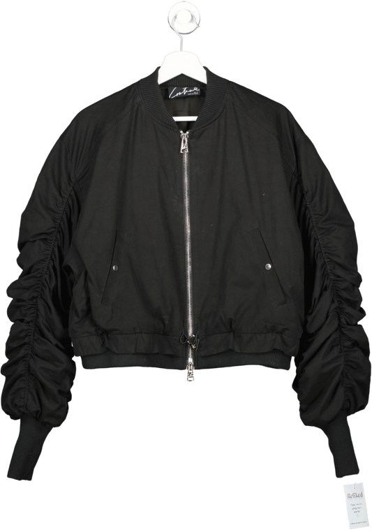 The Couture Club Black Ruched Detail Bomber Jacket UK 12