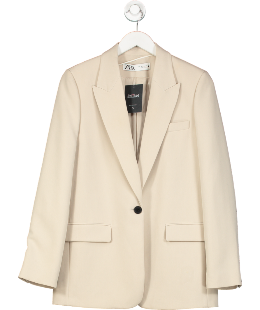 ZARA Beige Single Breasted Blazer UK S