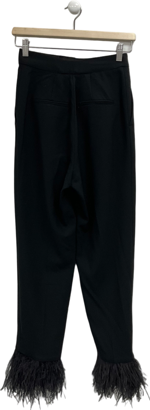 ZARA Black Feather Trimmed Straight Leg Trousers UK S