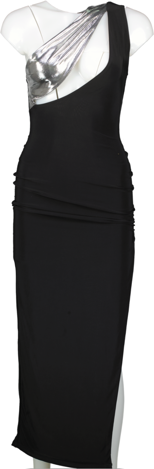 Public Desire Black Scarf Detail Cut Out Side Split Maxi Dress UK 8