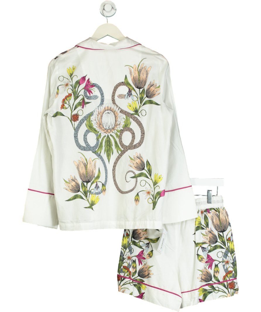 Anthropologie White X Victoria Garcia Floral Flannel Buttondown Pyjama Top & Shorts Set UK S