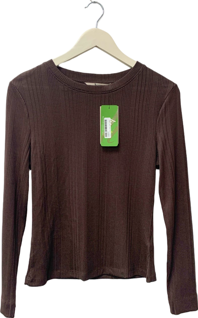 Tu Brown Ribbed Long Sleeve Top UK 12