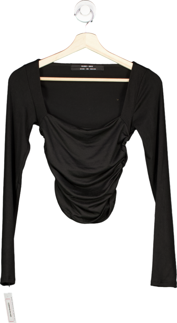 Silence+Noise Black Long Sleeve Ruched Top UK M