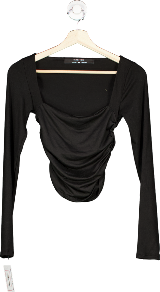 Silence+Noise Black Long Sleeve Ruched Top UK M