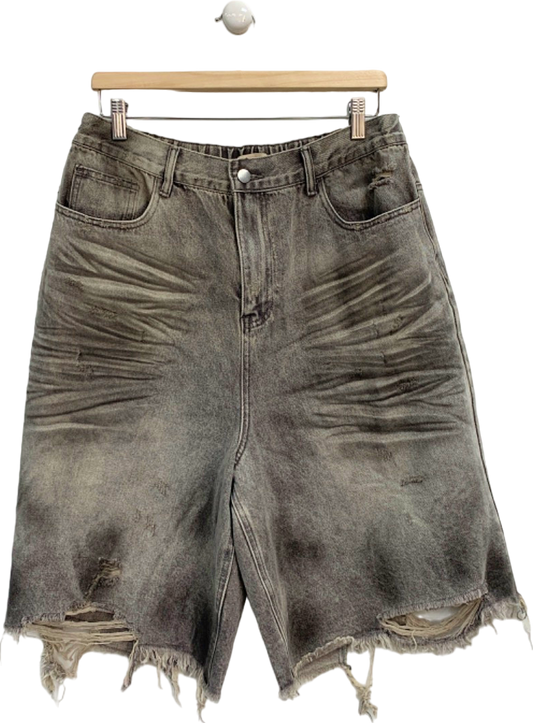 Garments Grey Distressed Denim Shorts UK L