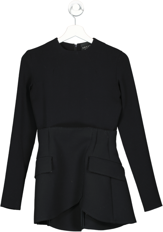 A.W.A.K.E Mode Black Raw Seam Tailored Mini Dress UK 8