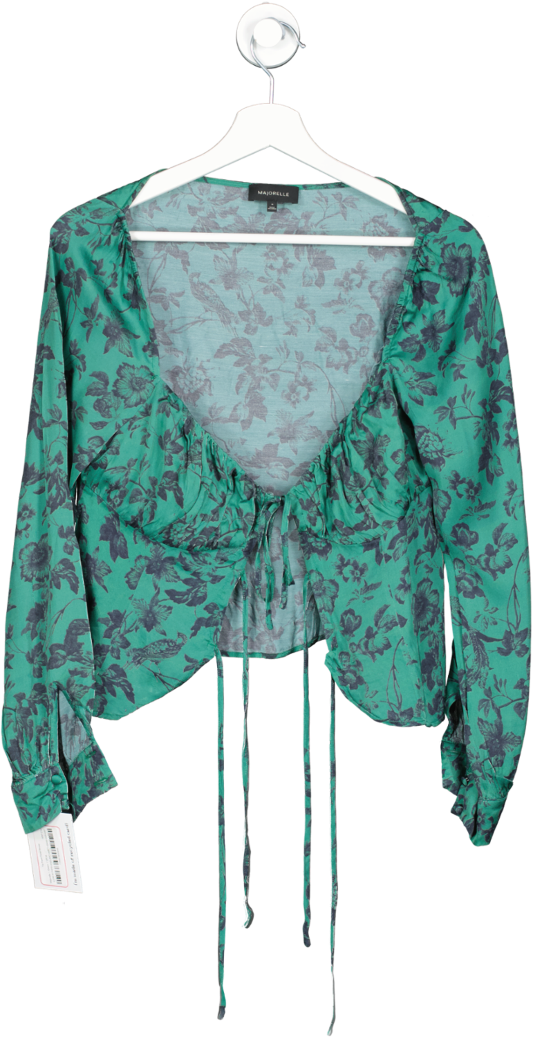 Majorelle Green Tie Front Floral Blouse UK M