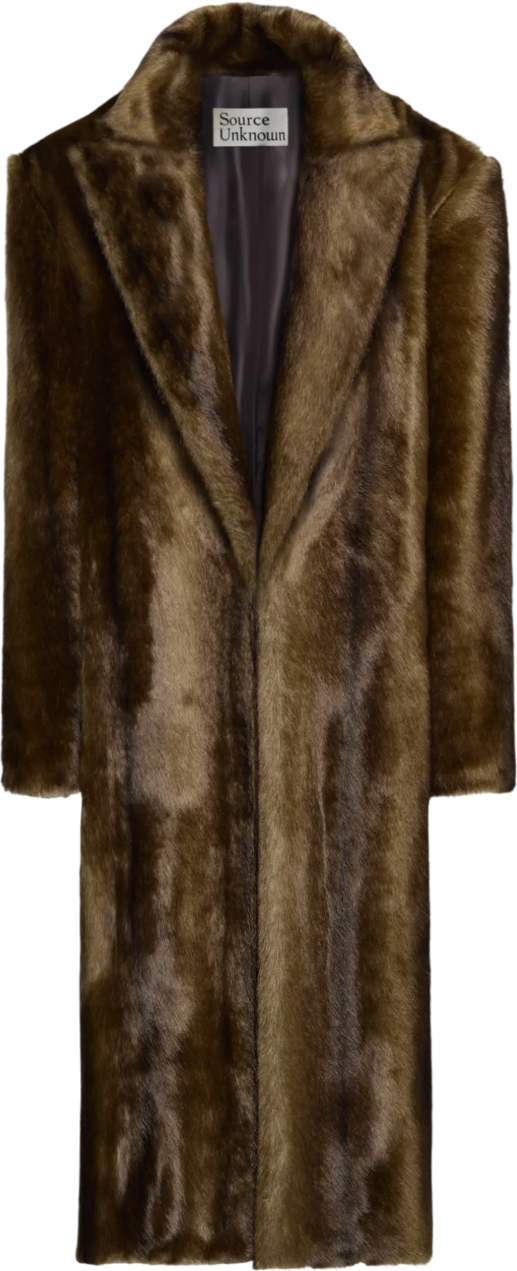 SOURCE UNKNOWN Wallis Oversized Grandpa Fur Coat, Espresso Brown UK M