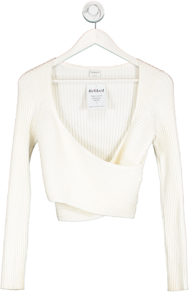 Abercrombie & Fitch Cream Cross Over Ribbed Knit Top UK S