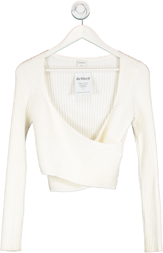 Abercrombie & Fitch Cream Cross Over Ribbed Knit Top UK S